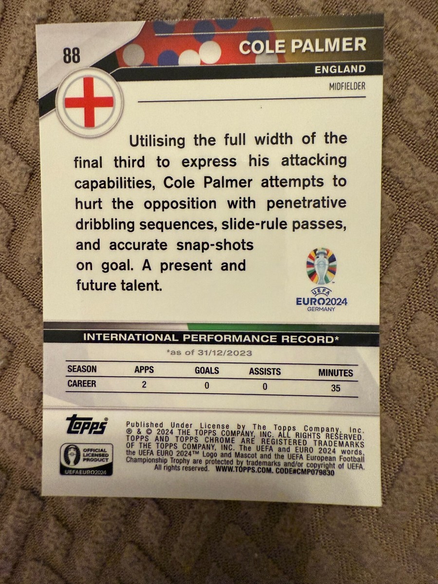 2024 Topps Chrome UEFA Euro National Debut #88 COLE PALMER England
