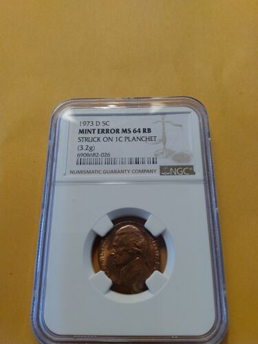 1973 D Mint Error Nickel Struck On 1 Cent Planchet A Must See!