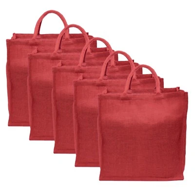 CLEVERDELIGHTS Red Burlap Shopping Bags - 16" x 17" x 8" - Large Burlap Christmas Tote Sack