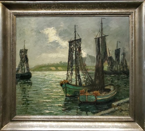 Gemälde Öl Landschaft Küste Maritim Boote Norddeutsch Carl Wilhelm Mosblech - Picture 2 of 12
