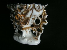 ANCIEN VASE DE MARIEE PORCELAINE DE PARIS BOUQUET DORURE A L'OR