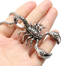 Men's Large Silver Scorpion 316L Stainless Steel Biker Chain Necklace Pendant