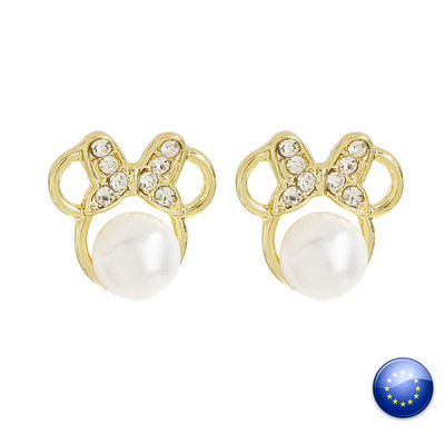 PENDIENTES MUJER NIÑA CHICA PERLA MINNIE BRILLOS DORADO MOUSE RATON COLOR ORO MI