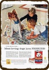 1956 Collie Dog Loves Friskies Dog Food Vintg-Look DECORATIVE REPLICA METAL SIGN