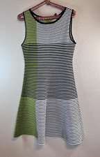 Vince Camuto Size Medium Striped Black White Green Sleeveless Fit & Flare Dress