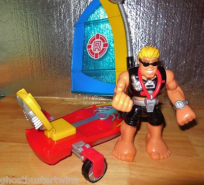 RETIRED FISHER PRICE RESCUE HEROES WIND SURF SAIL BOAT GLIDER SANDY BEACH FIGURE