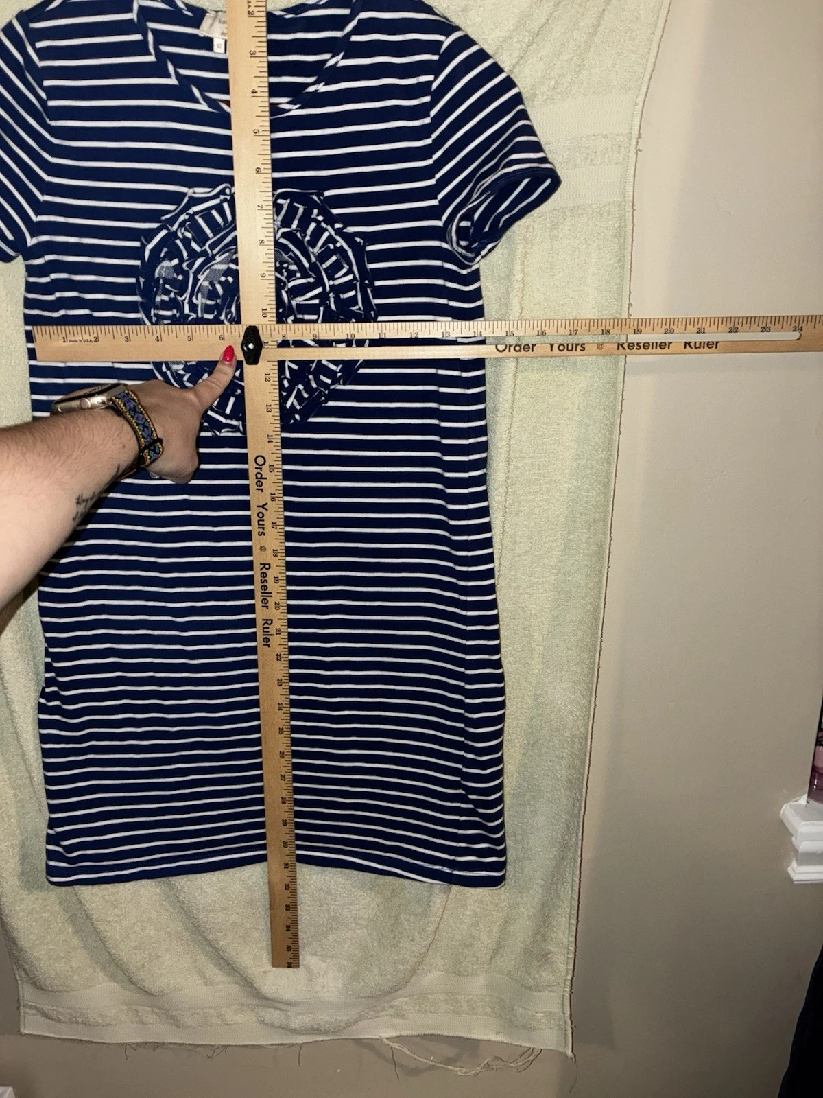 Kate Spade Gonna The Rules Bambina Taglia 12 Vestito 3D Fiori Seersucker Righe Spiaggia