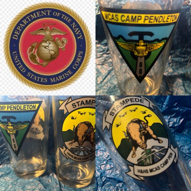 USMC BEER GLASS SET OF TWO MCAS CAMP PENDLETON CALIFORNIA