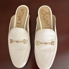 Sam Edelman White Leather Mule Loafer Flats Gold Bit Buckle Women s 9M 39