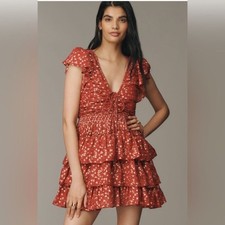 By Anthropologie Short-Sleeve RuffledMini Dress MEDIUM