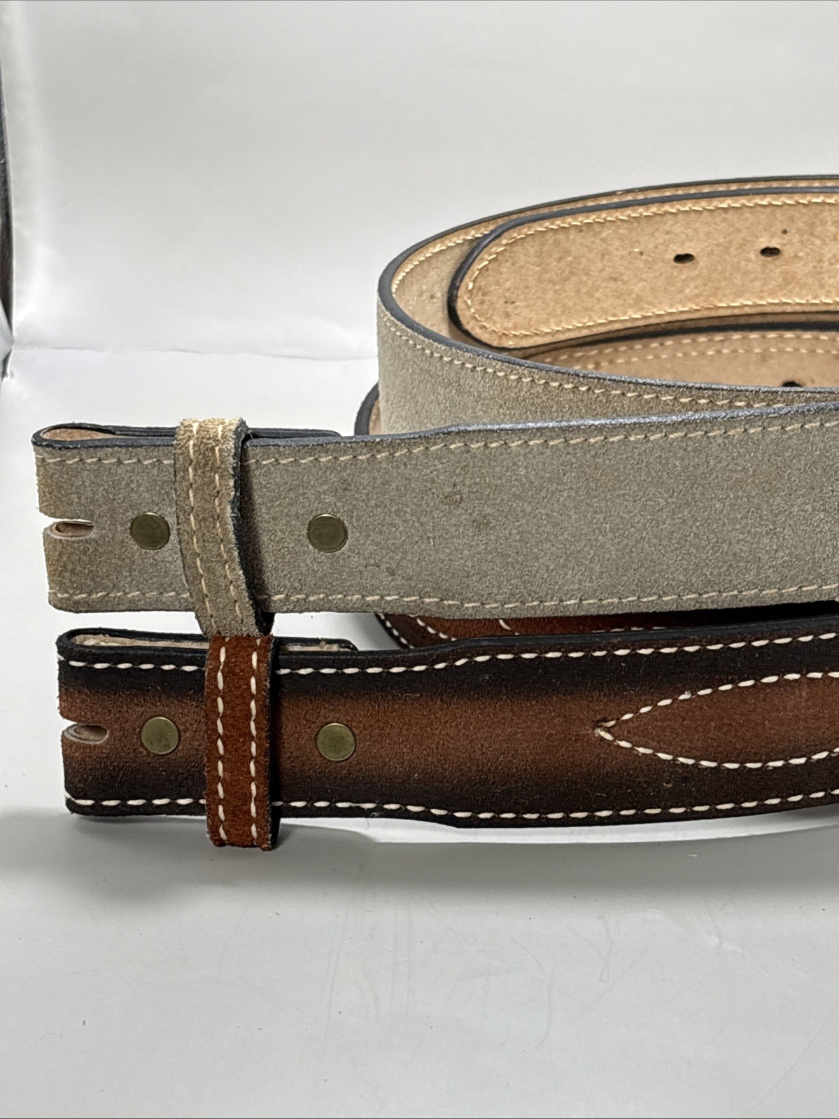 Two Split Cowhide Bonded Lined  Leather Belts Sue… - image 2