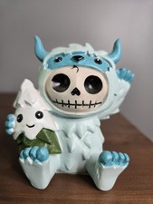 Furrybones Yeti Skeleton in Abominable Snowman Costume with Snow Covered Tree