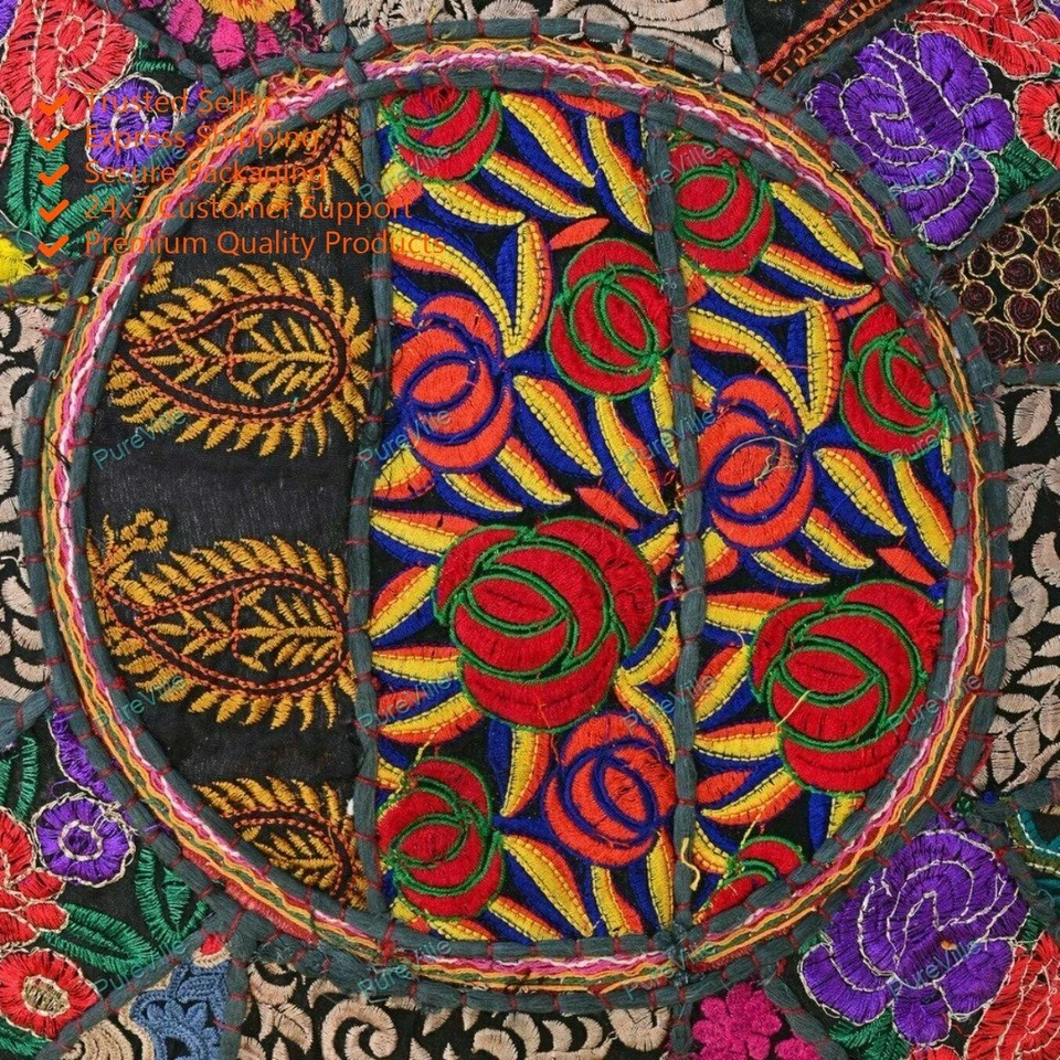 Patchwork Indian Handmade Floor Cushion Round Cover Pillow Meditation Decor - Image 3 of 4