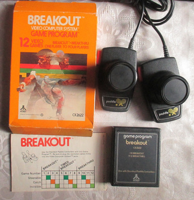 Breakout Atari 2600 Video Game With Box,Manual and 2 Paddle Controllers
