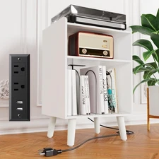 Record Player Stand, Turntable Stand with Record Storage and Charging Station...