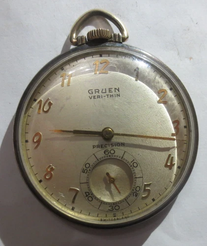Antique Gruen veri thin 10k Gold Filled Pocket Watch 17j works