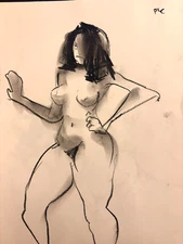 Charcoal Female Figure on Paper 11"x14" Original Signed