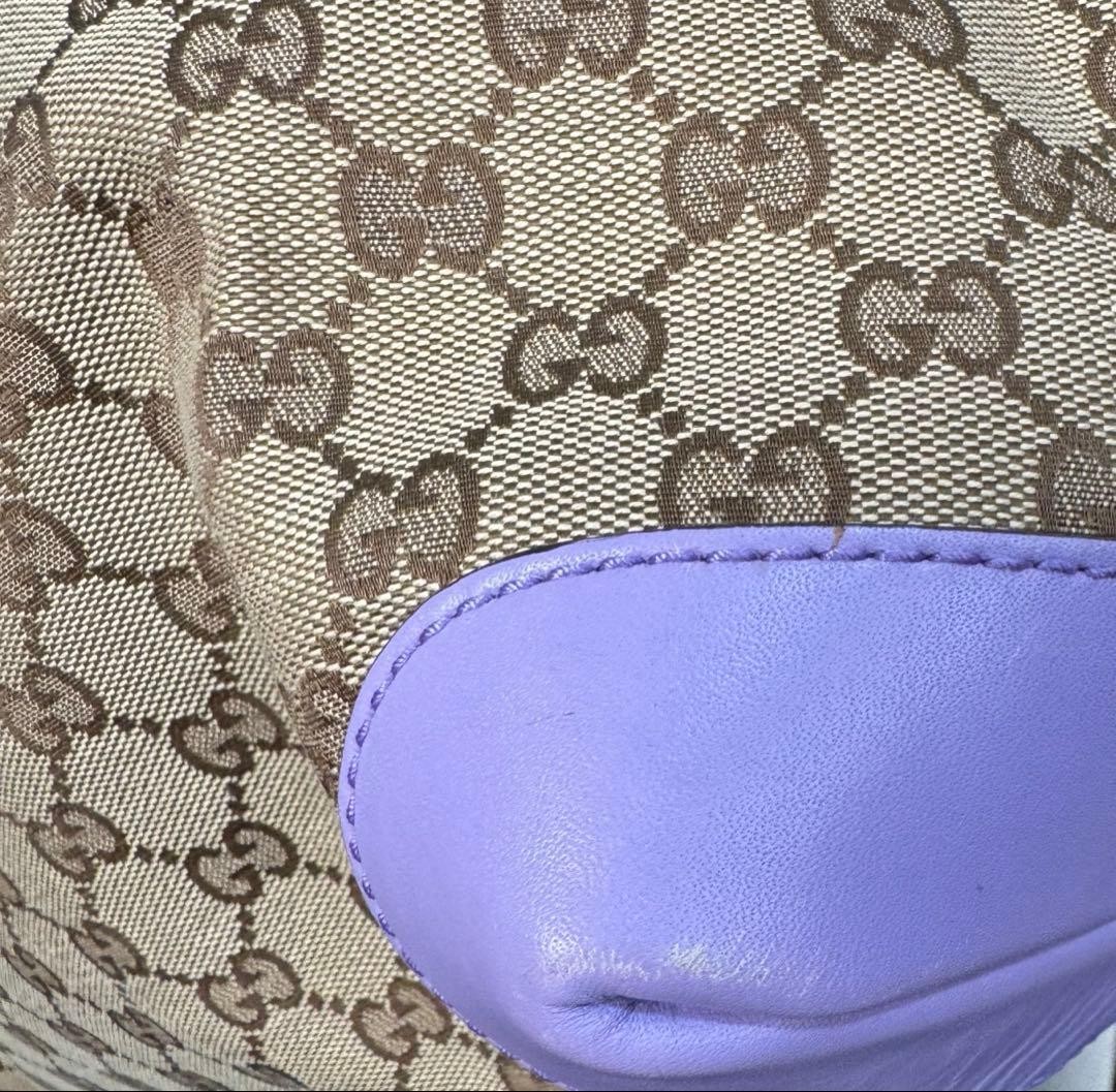 GUCCI GG Canvas Leather Tote Bag Purple with Pouch, Used, Slight Wear thumbnail 10