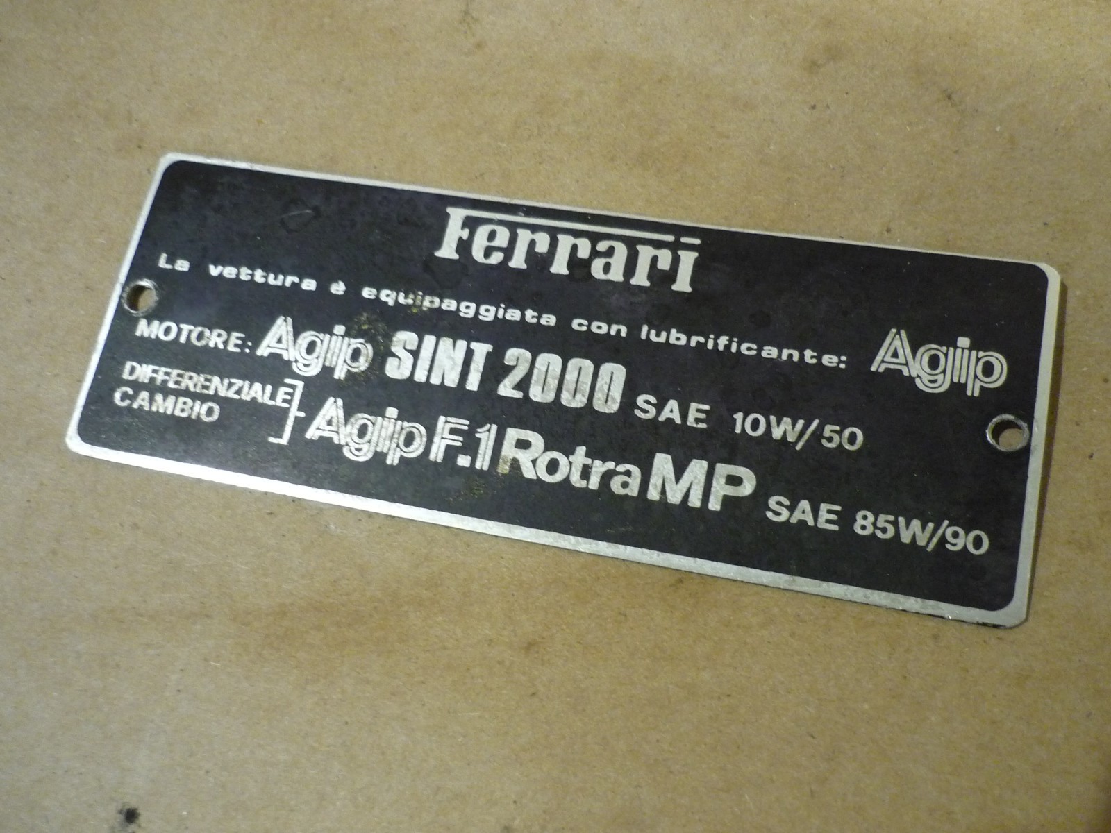 Ferrari 246 - Engine Bay Agip Oil Plate USED - P/N 24602056