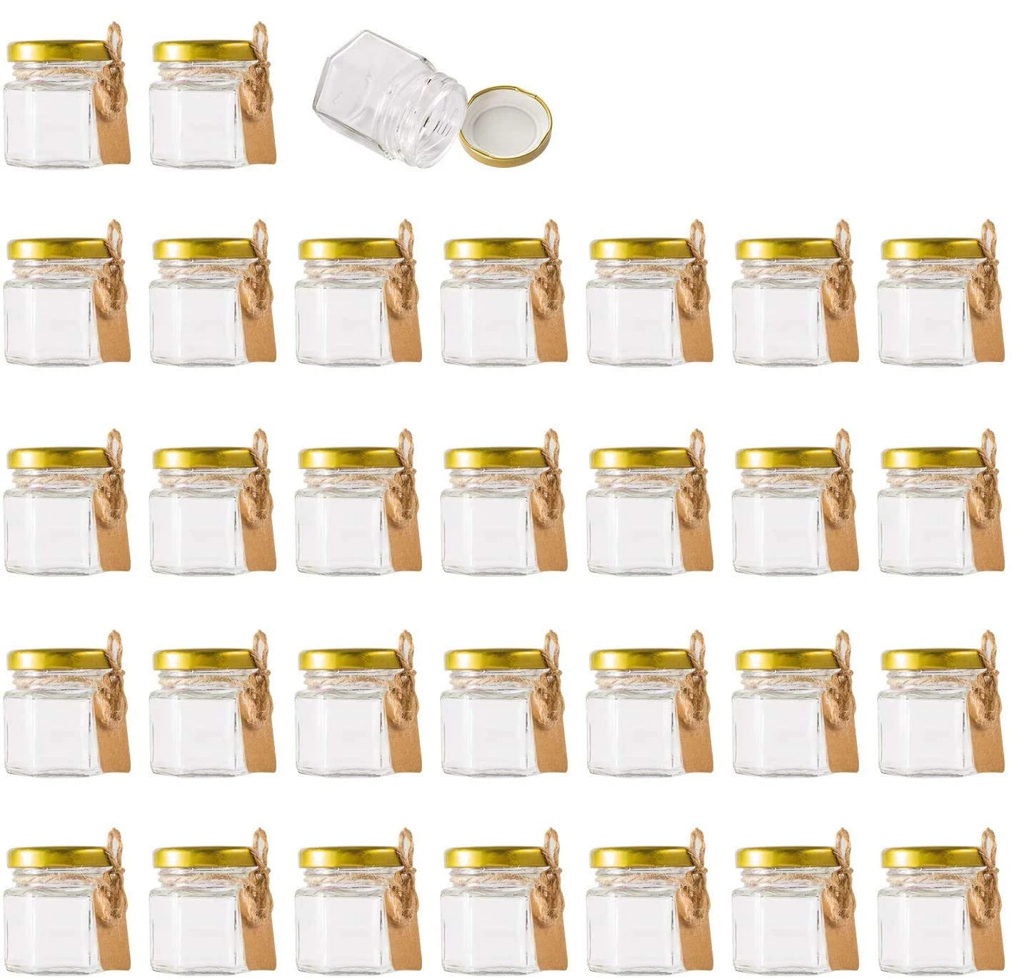 30 Pack 1.5oz Mini Glass Hexagon Honey Jars with Lids for Wedding Party Favors