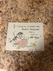 Vintage Greeting Card Art Deco Birthday Cute Cat Kitten