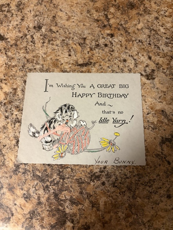Vintage Greeting Card Art Deco Birthday Cute Cat Kitten