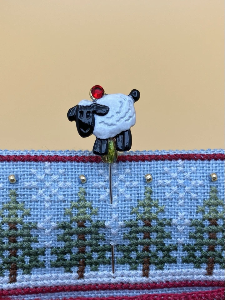 Handmade Counting Pin •Christmas Sheep• Cross Stitch Accessory - Image 2 of 4