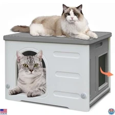 Deblue Waterproof Cat House - Sturdy Indoor/Outdoor Shelter with Escape Door,