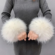 Women Fluffy Faux Mink Fox Fur Cuffs Winter Warm Arm Warmer Bracelet Fur Gloves