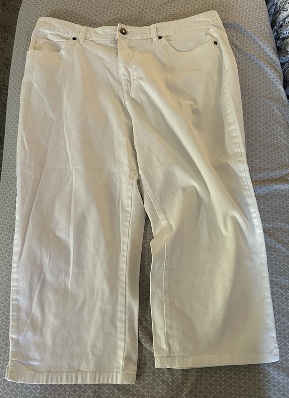 Vintage 90s White Denim Basic Edition Size 16 Wide Leg Crop Pants W Pants 