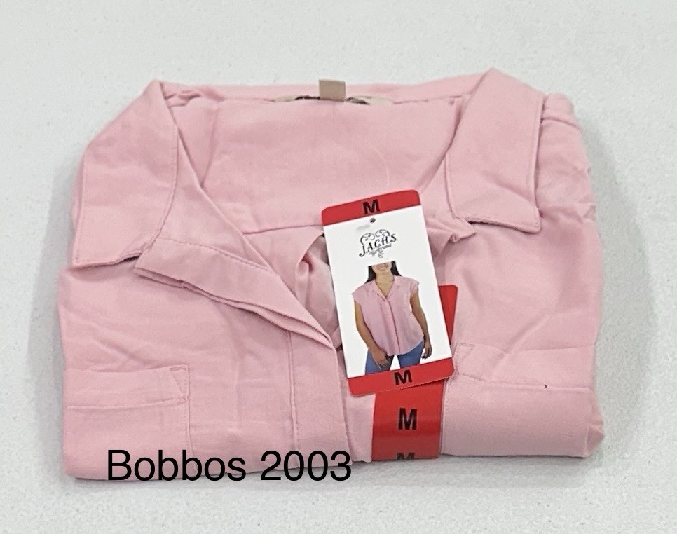 Jachs Girlfriend Women's Button Front Cap Sleeve Blouse, Pink, Size M
