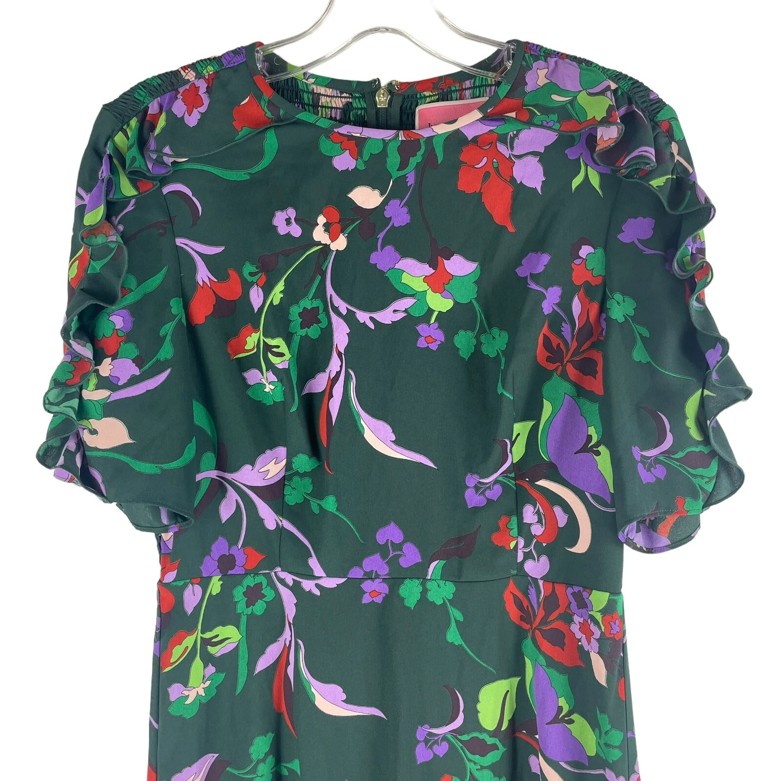 Mini abito Kate Spade Fleur Nouveau verde con volant fumè da donna taglia 4 $378