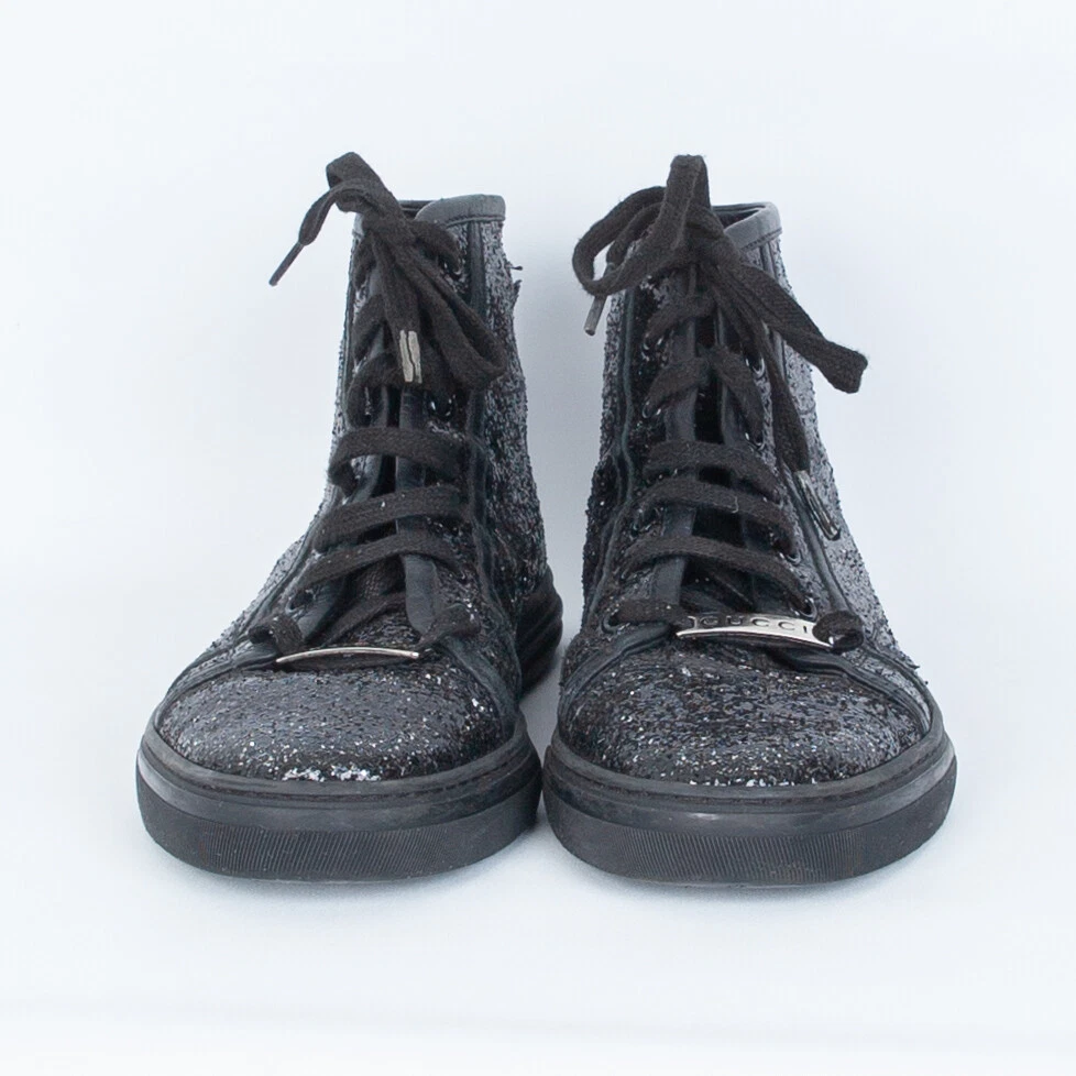 LOUIS VUITTON Glitter Punchy High Top Sneakers 36 Black 33644