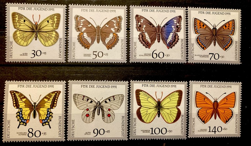 Germany, butterflies, S.C.#B705-12  MNH Complete set of 8 as issued in 1991