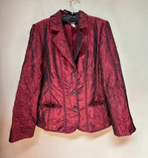 Chico's Crinkle Solid Shiny Red Lightweight Single-Breasted Blazer Jacket Size 0