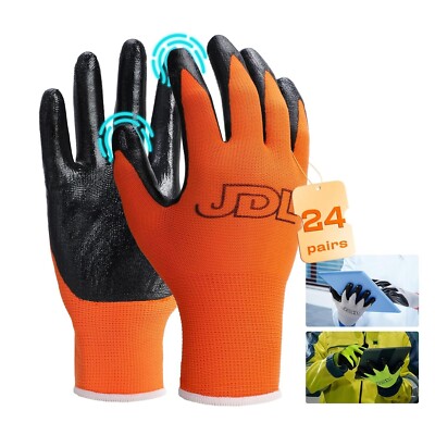 JDL Safety Work Gloves with Nitrile Coating-Waterproof Palm -24pairs -Size Small