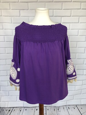 VAVA By Joy Han Blouse Purple Top Fringe Sleeves Boho Womens NWT NEW XS 