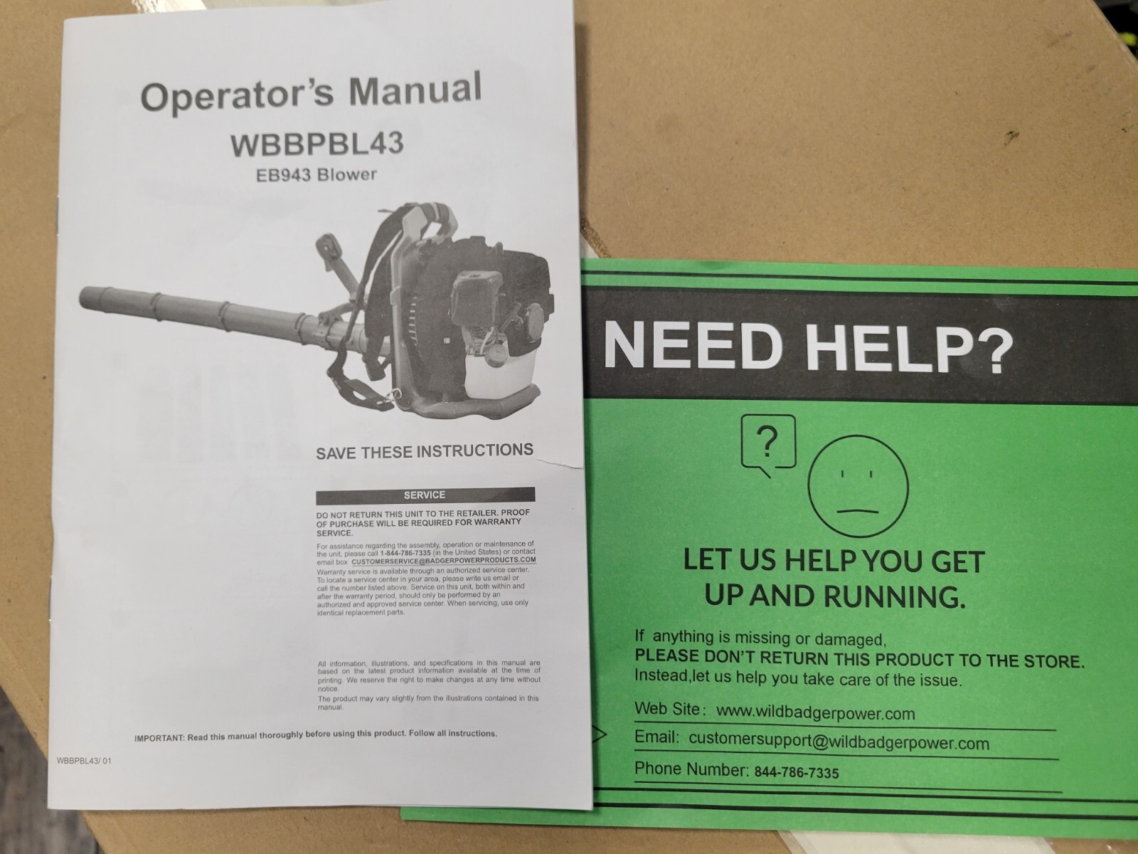 Wild Badger 190 MPH 550 CFM 43cc Gas Full Crank 2-Cycle Back Pack Leaf Blower