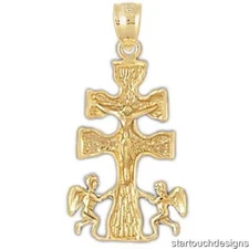 New 14k Yellow Gold Caravaca Cross Pendant