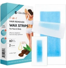 Gleebee Wax Strips 60 count, 2 Sizes, Hair Remover For Face & Body Free Shipping