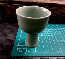 Rare Vintage Chinese Celadon Green Glazed Stem Cup