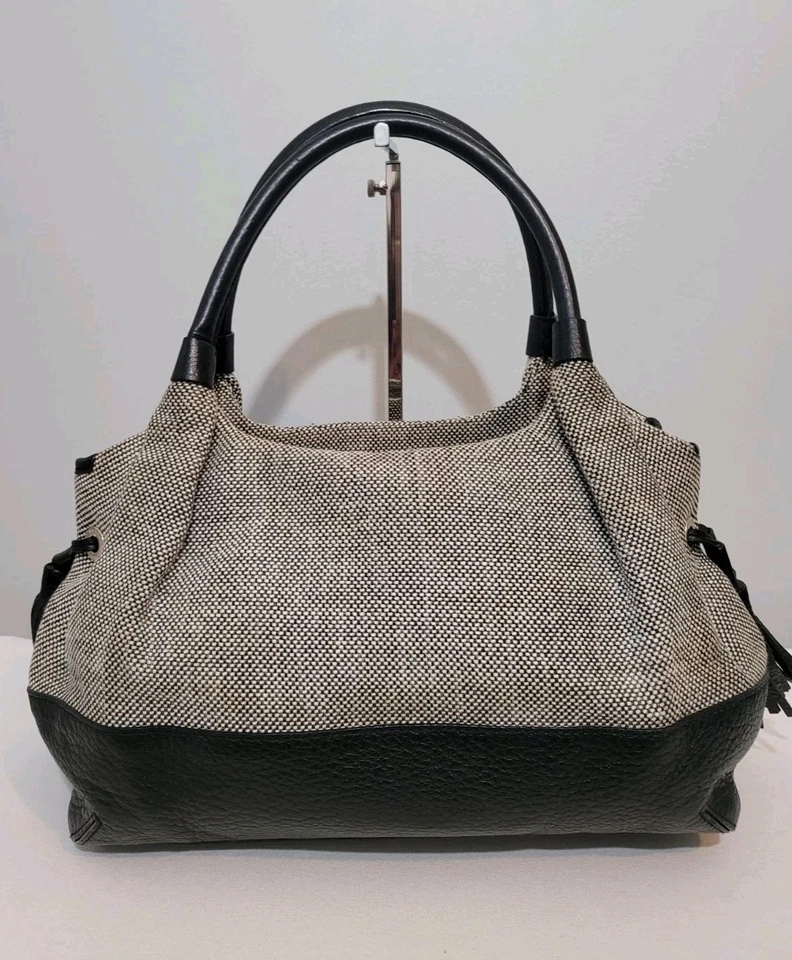 Kate Spade Stevie Satchel Shoulder Bag Black White Woven Fabric Leather  CA57710 - Image 3 of 4