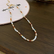 Ethnic-style natural stone and crystal beaded...
