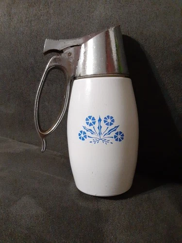 Vintage Gemco Corning Blue Cornflower Milk Glass Creamer/Syrup Server Used