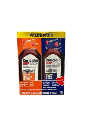 Coricidin HBP Max Cold & Flu Day Night Liquid 12oz Twin Pack Exp 02/2027