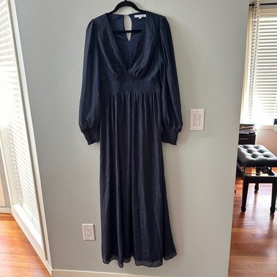 Baltic Born Olivia Maxi Dress Navy Blue Metallic Women's LARGE Long Sleeve
