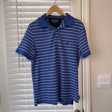 Nautica Men's Classic Fit Blue Striped Performance Deck Polo Shirt Size Large