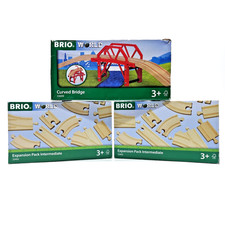 BRIO World Expansion Pack Intermediate 16 pcs x2 and Curved Bridge, Wood Track