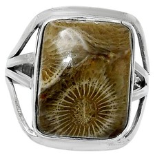 Flower Fossil Coral 925 Sterling Silver Ring Size 10  Wholesale Jewelry