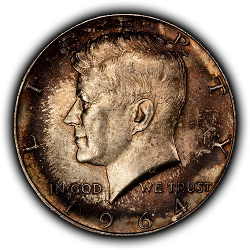 1964 50c Kennedy Half Dollar - Colorful End Roll Toning - BU - SKU-H3668